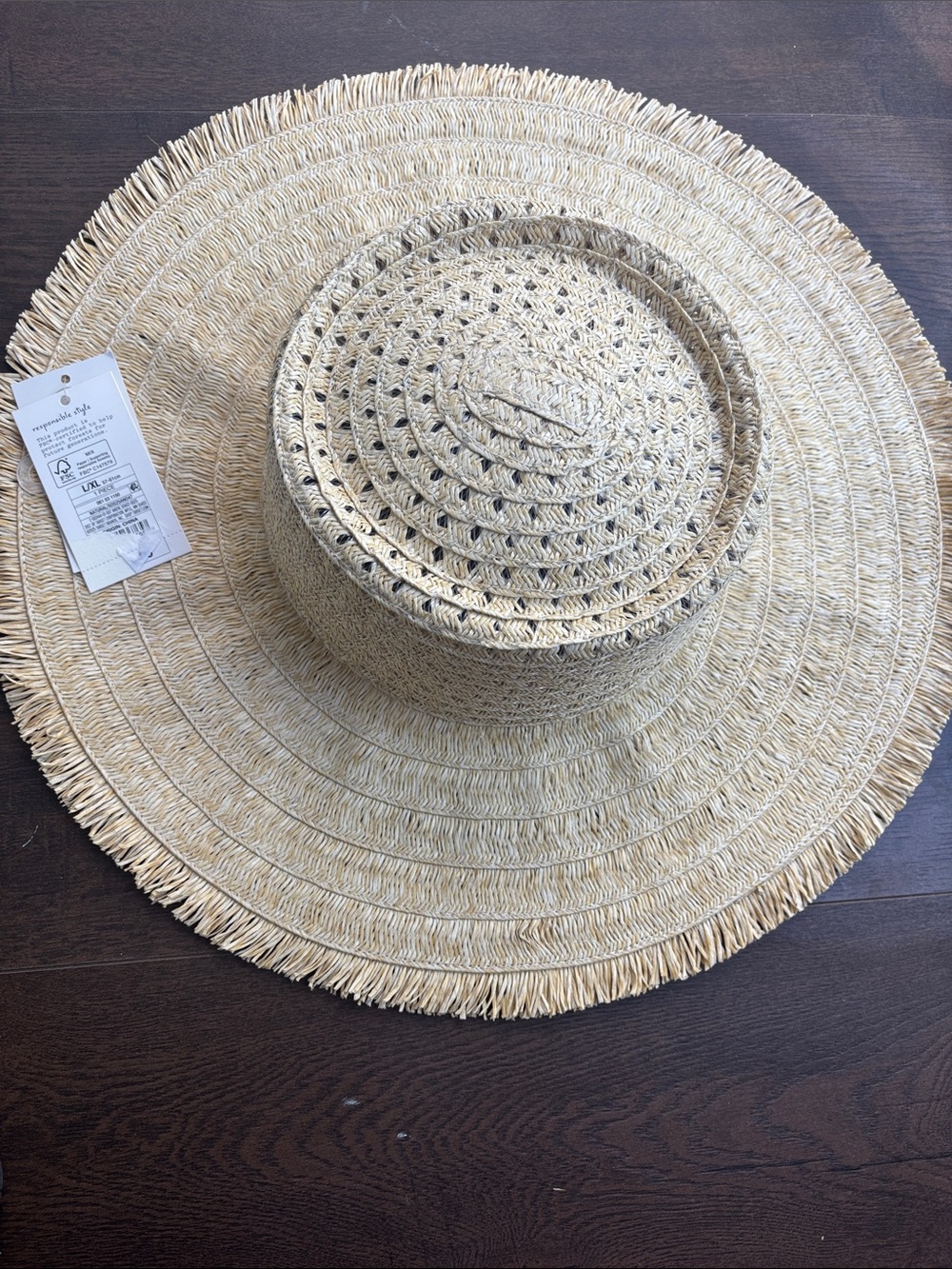 Fringed Wide-Brim Straw Sun Hat - Neutral Natural
